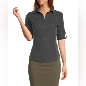 Standard James Perse Women’s Solid Chest Pocket Button up gray shirt Sz Large